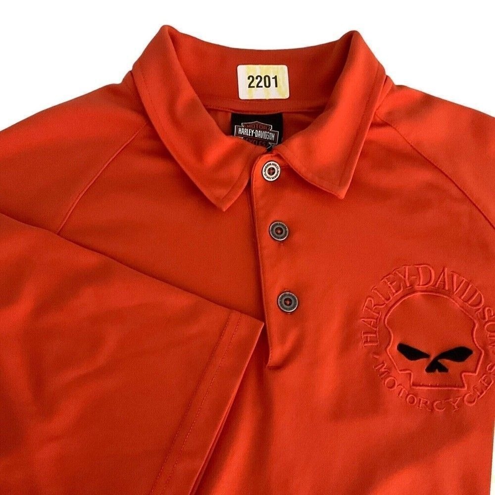 Harley-Davidson Orange Back Logo Short Slv. Polo Jersey Biker Shirt Men M China